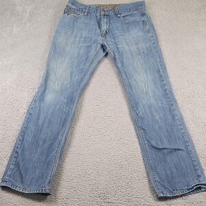 Fox Denim Brainfreeze Jeans Mens 34x32 Blue Light Wash Straight Leg Denim 43004